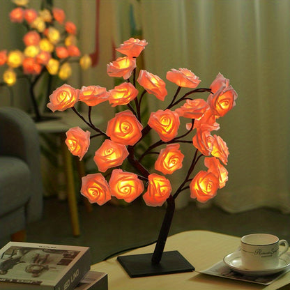 Shenzhi Tech USB-Powered LED Rose Tree Lamp with Flower - Plug-in Night Light Suitable for Home, Desk Decor, Bedside, for &, USB Operation (No)