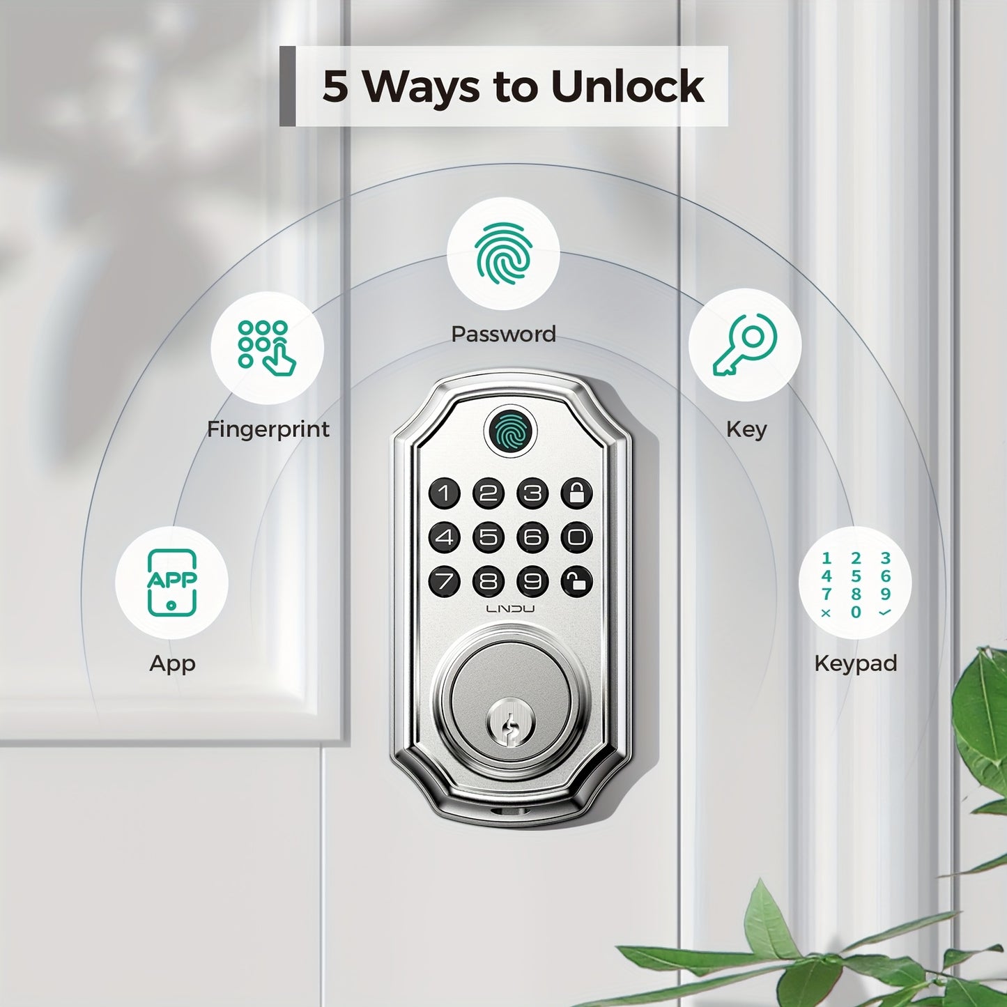 D280 Smart 5-in-1 Fingerprint Door Lock, Keyless Entry Door Lock, Biometric Technology with Memory Function, Fits Most Standard Doors, Unlocking Log, Durable, 100 Passcodes, Temporary Sharing, Anti-Snoop Passcode