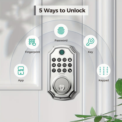 D280 Smart 5-in-1 Fingerprint Door Lock, Keyless Entry Door Lock, Biometric Technology with Memory Function, Fits Most Standard Doors, Unlocking Log, Durable, 100 Passcodes, Temporary Sharing, Anti-Snoop Passcode