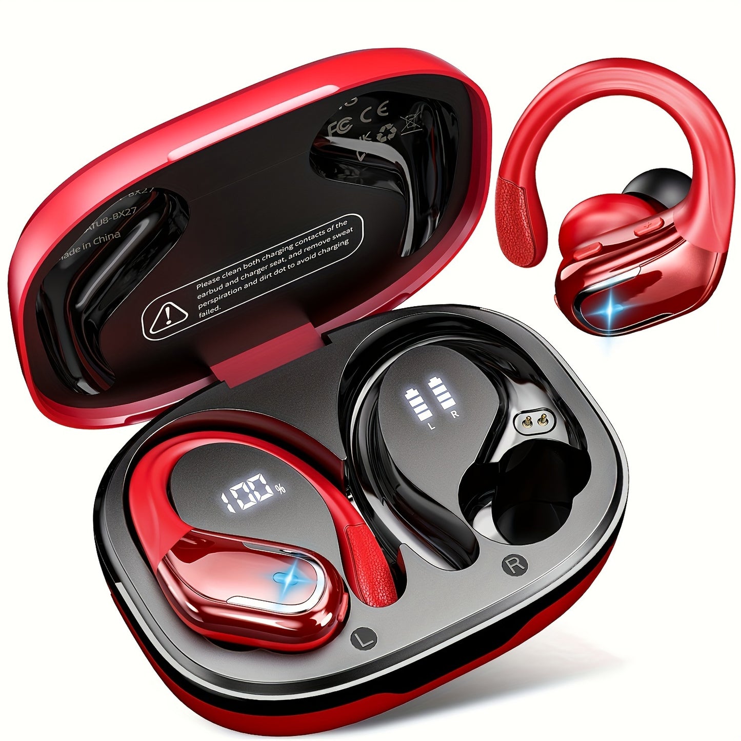 Wireless Sports Earbuds - Headphones & Earbuds with Earhooks, Pure Bass Sound, Over-Ear Design, Dual-LED Display, Built-in Microphone, Noise Cancelling Technology, and Sweat-Resistant for Running and Fitness Enthusiasts