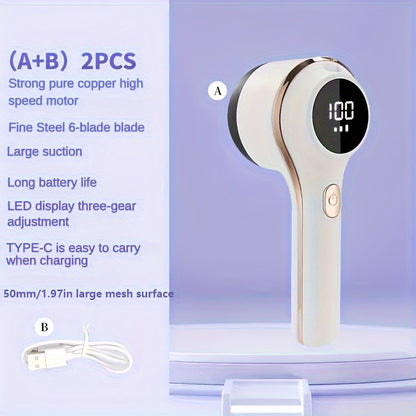 1set, Fabric Shaver, Electric Lint Remover, USB Rechargeable Sweater Shaver, Power Lint Shaver, LED Display, Fuzz Remover, Pilling Remover, Portable Hairball Trimmer For Clothes, Bedding, Furniture, Carpet, Sofa, Cleaning Sup