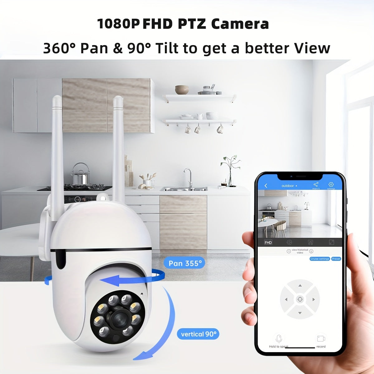 1pc Jooan Wifi Camera | 1080P Full Hd, Night Vision, 2-Way Audio, Ptz Technology, Led Lights, Cloud Storage Support, 2.4G Wi-Fi, Suitable for Indoor And Outdoor Use, Home And Office Security Camera