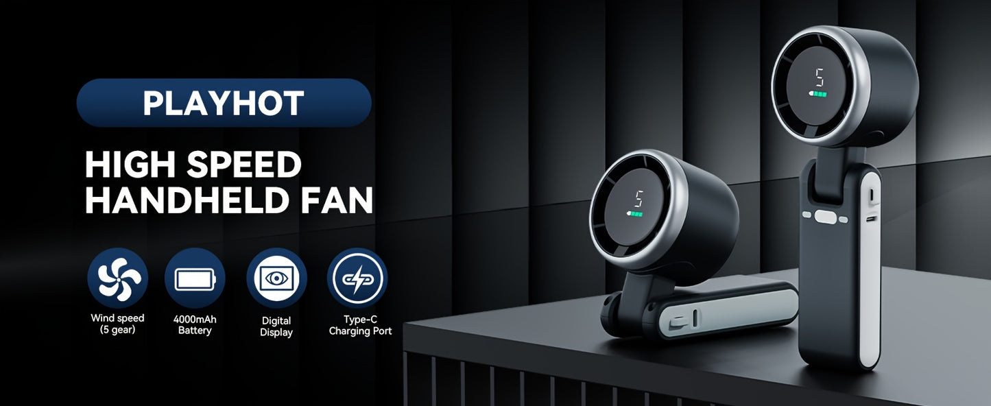 12-Hour Long-Lasting Turbo Handheld Fan - 5 Gear Wind Speed, Battery Operated, 3-IN-1 Air Turbo Tech Cooling Fan with LED Light, Compact Design for Outdoor Activities, Travel, Working, and Daily Use
