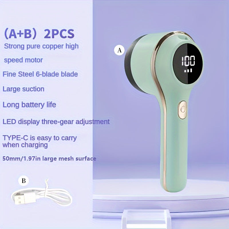 1set, Fabric Shaver, Electric Lint Remover, USB Rechargeable Sweater Shaver, Power Lint Shaver, LED Display, Fuzz Remover, Pilling Remover, Portable Hairball Trimmer For Clothes, Bedding, Furniture, Carpet, Sofa, Cleaning Sup