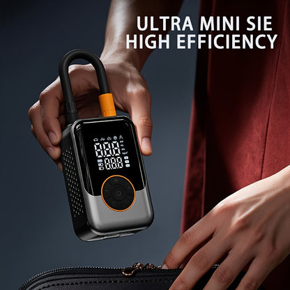 Portable wireless air pump with digital pressure gauge, built-in LED light and automatic pressure maintenance design, one-key smart air compressor, high-tech USB air compressor for cars, motorcycles, bicycles and sports equip